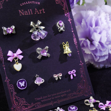 Adornos metálicos para uñas con brillo y romance de lavanda