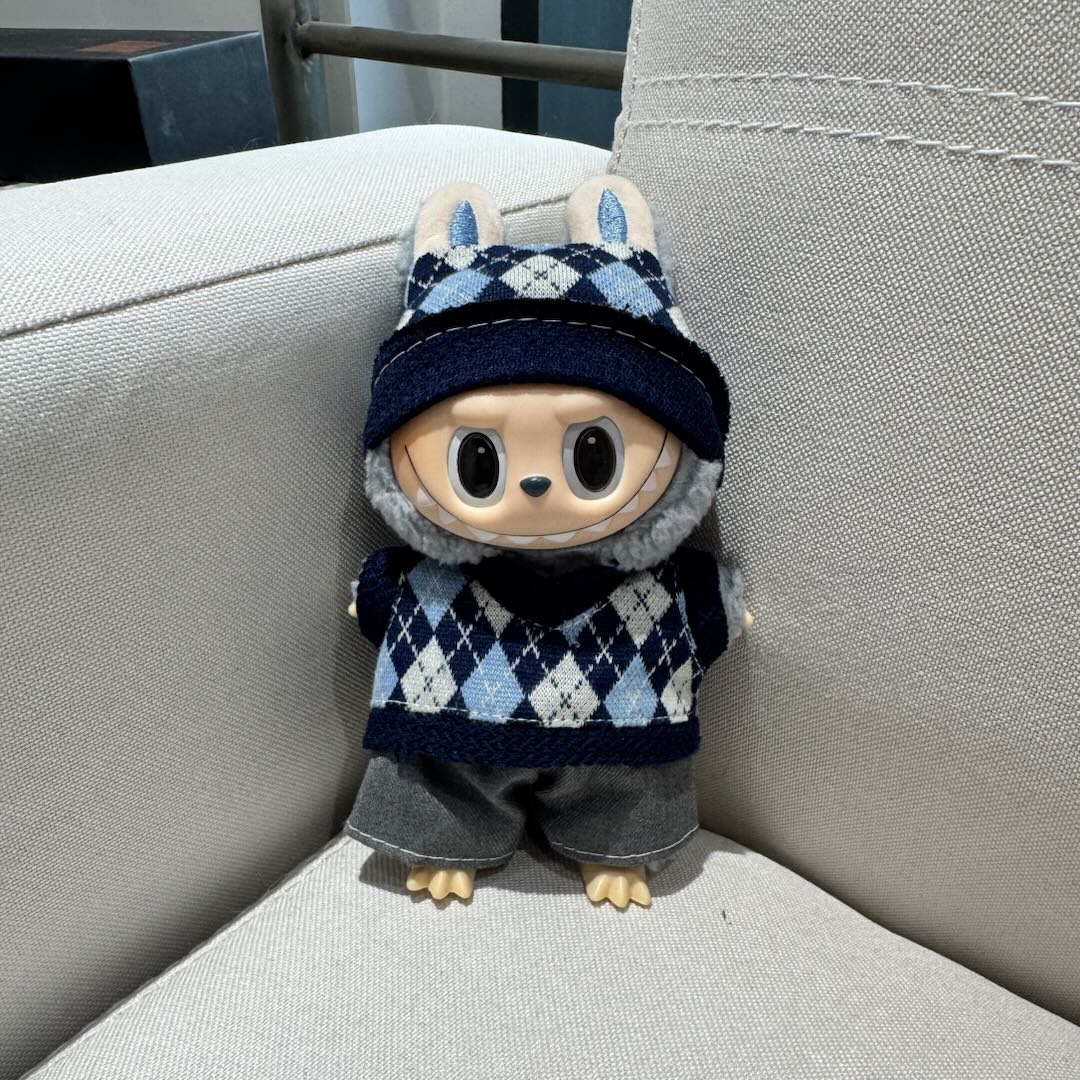 [WY-92]Blue Plaid Knitwear Set-for 17cm Dolls (Labubu-Optimized Fit)