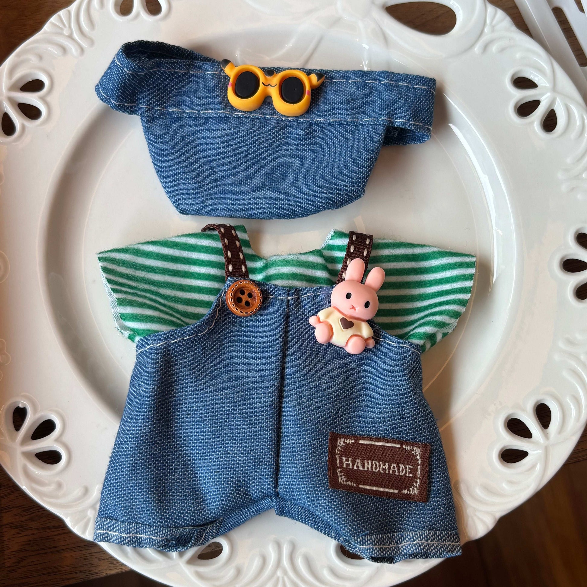 Blueberry Bunny Overalls set-for 17cm Dolls (Labubu-Optimized Fit）