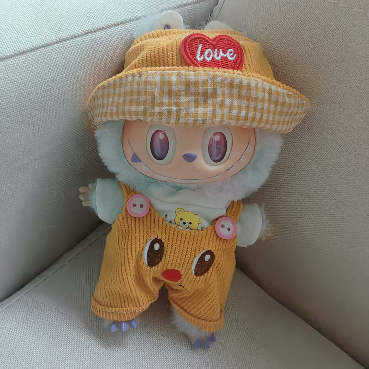 [WY-36]Cute Overalls Yellow set-for 17cm Dolls (Labubu-Optimized Fit）