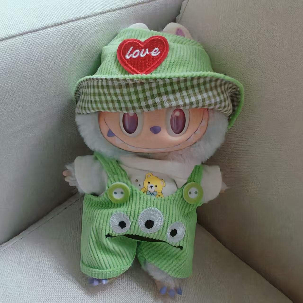 [WY-37]Cute Overalls Green set-for 17cm Dolls (Labubu-Optimized Fit）