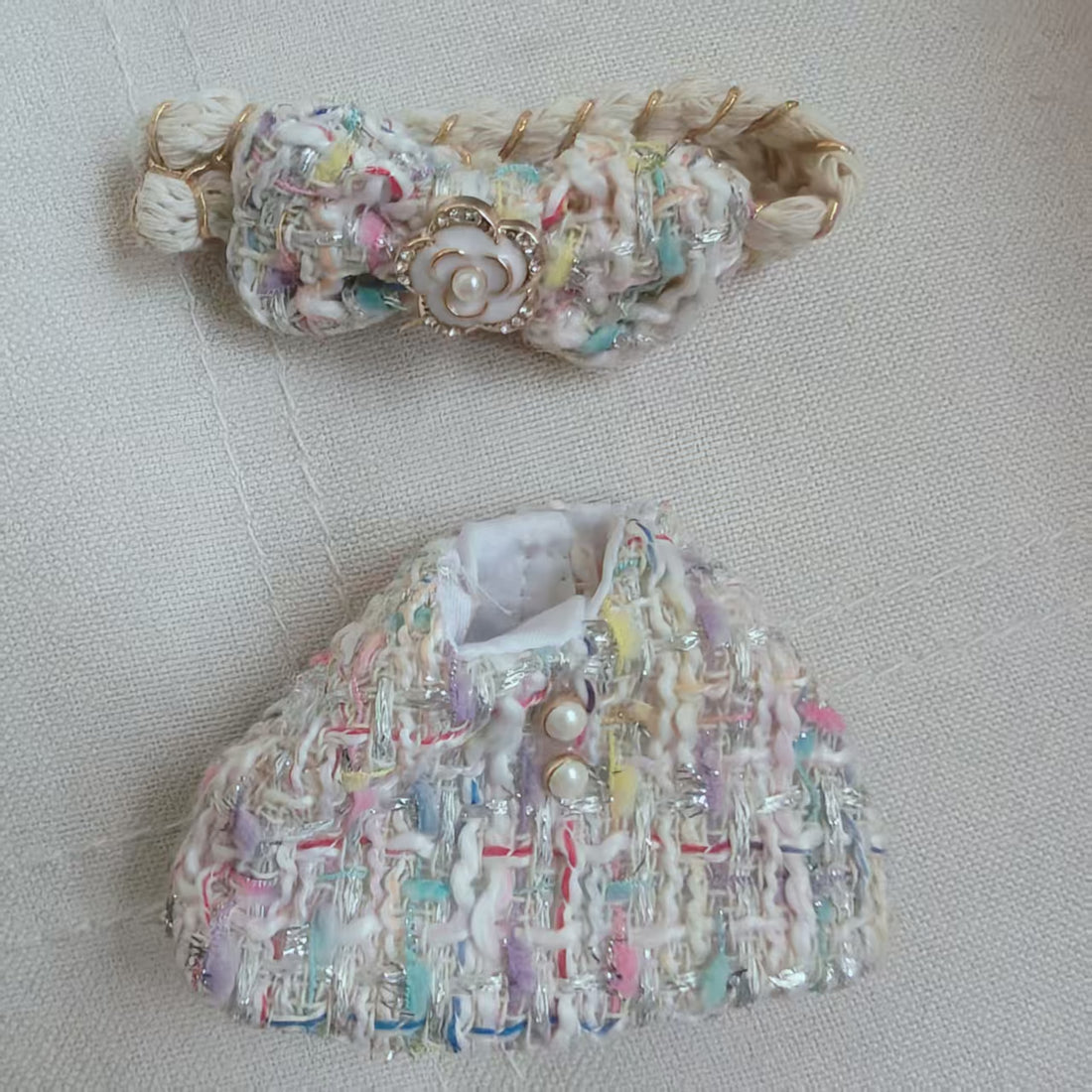 [WY-40]Pearl Bow Fuzz Outfit set-for 17cm Dolls (Labubu-Optimized Fit）