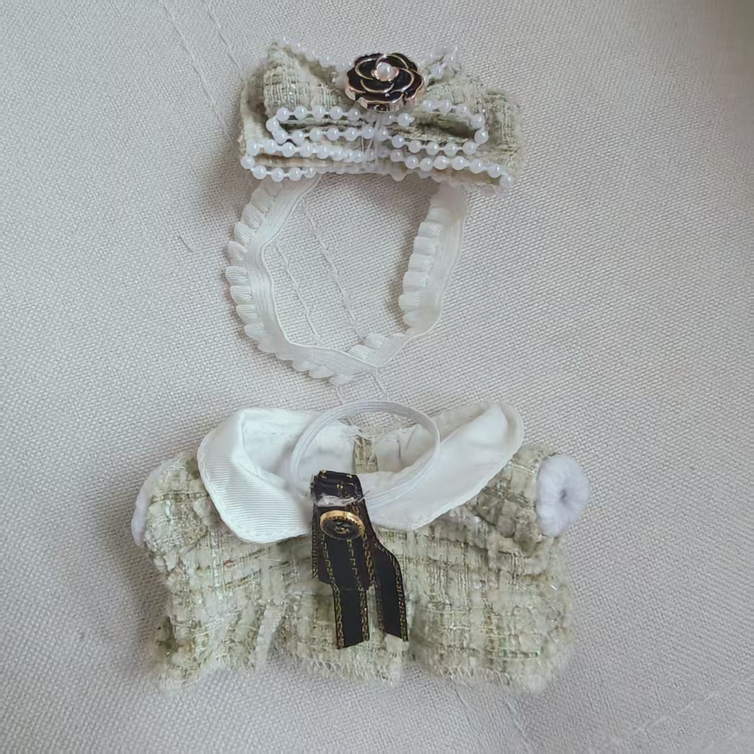 [WY-43]Pearl Camellia Tweed set-for 17cm Dolls (Labubu-Optimized Fit）