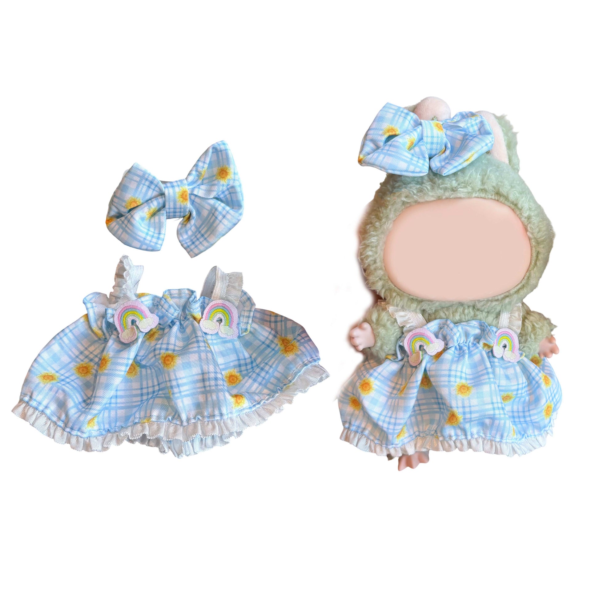Sunny Cloud Check set-for 17cm Dolls (Labubu-Optimized Fit)