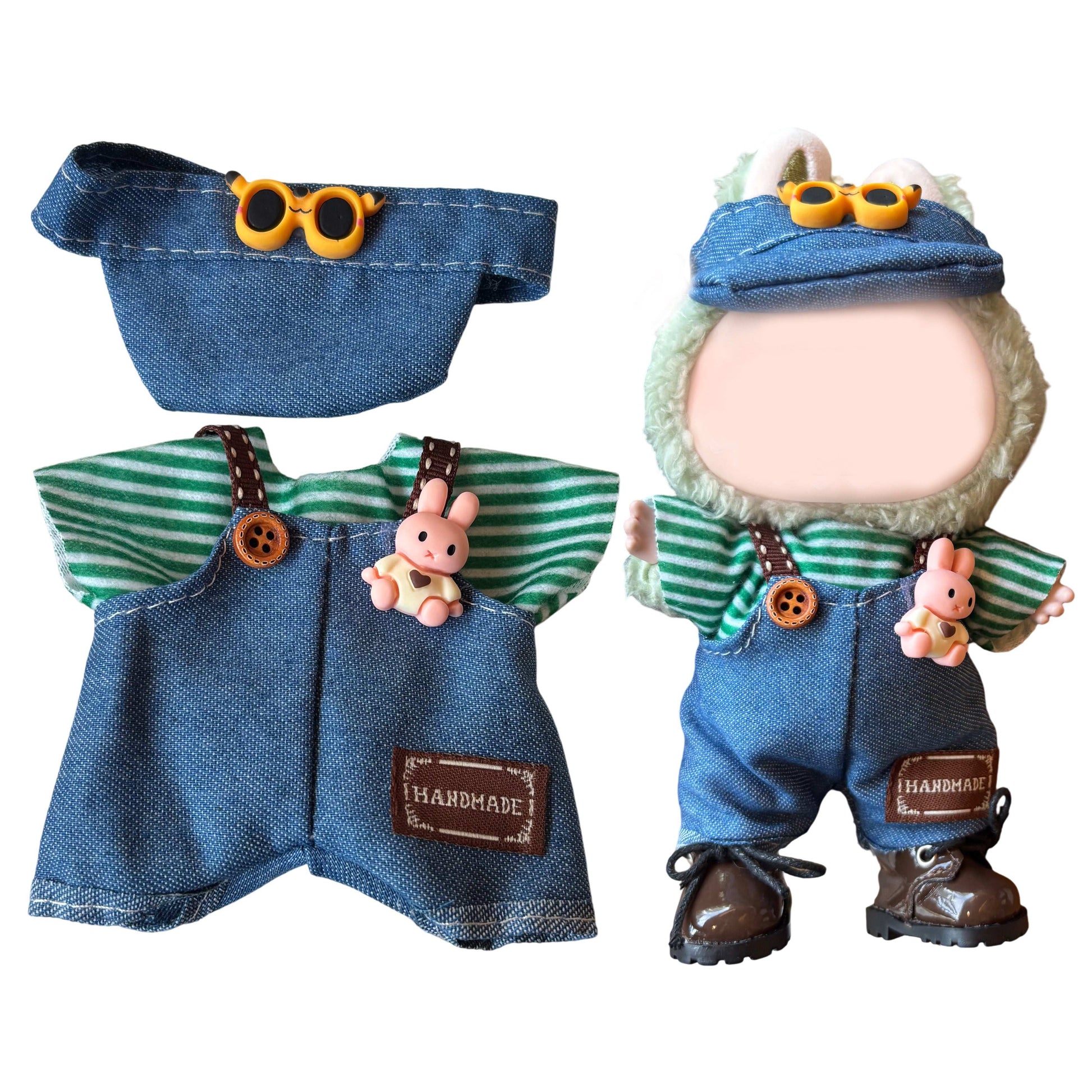Blueberry Bunny Overalls set-for 17cm Dolls (Labubu-Optimized Fit）